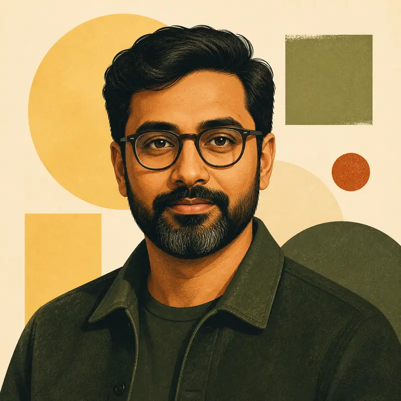 Provisional illustrated portrait for Manoj Singh